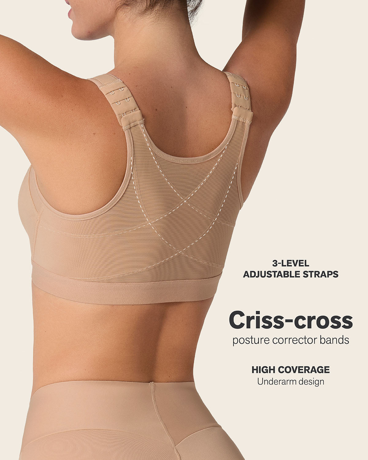 Multi/functional back support posture corrector wireless bra#color_801-golden-beige