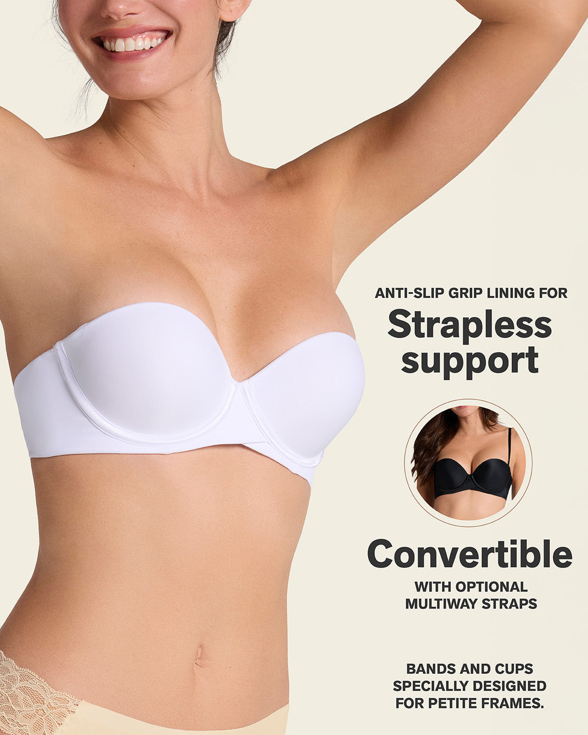 Double push-up strapless petite bra#color_000-white