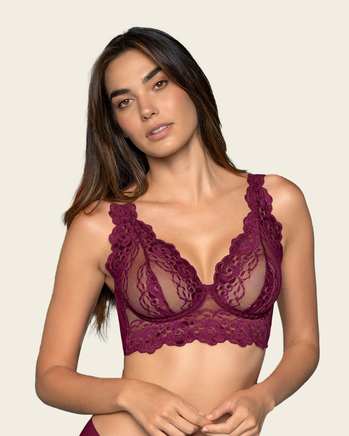 Sheer Lace Bustier Bralette with Underwire#color_430-plum