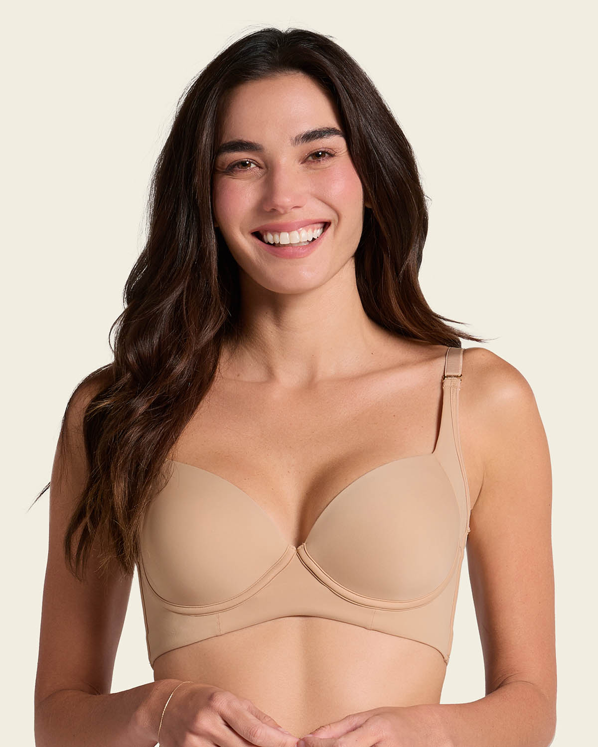 High profile back smoothing bra with soft full coverage cups#color_801-golden-beige