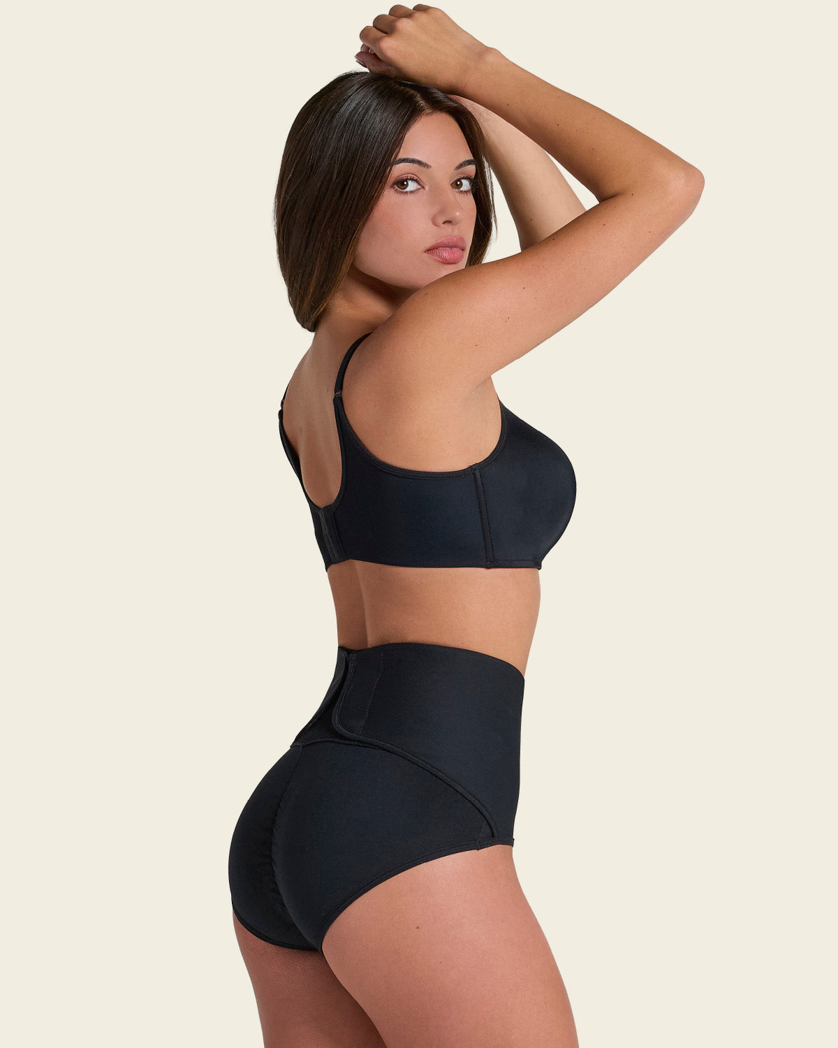 Firm compression postpartum panty with adjustable belly wrap#color_700-black