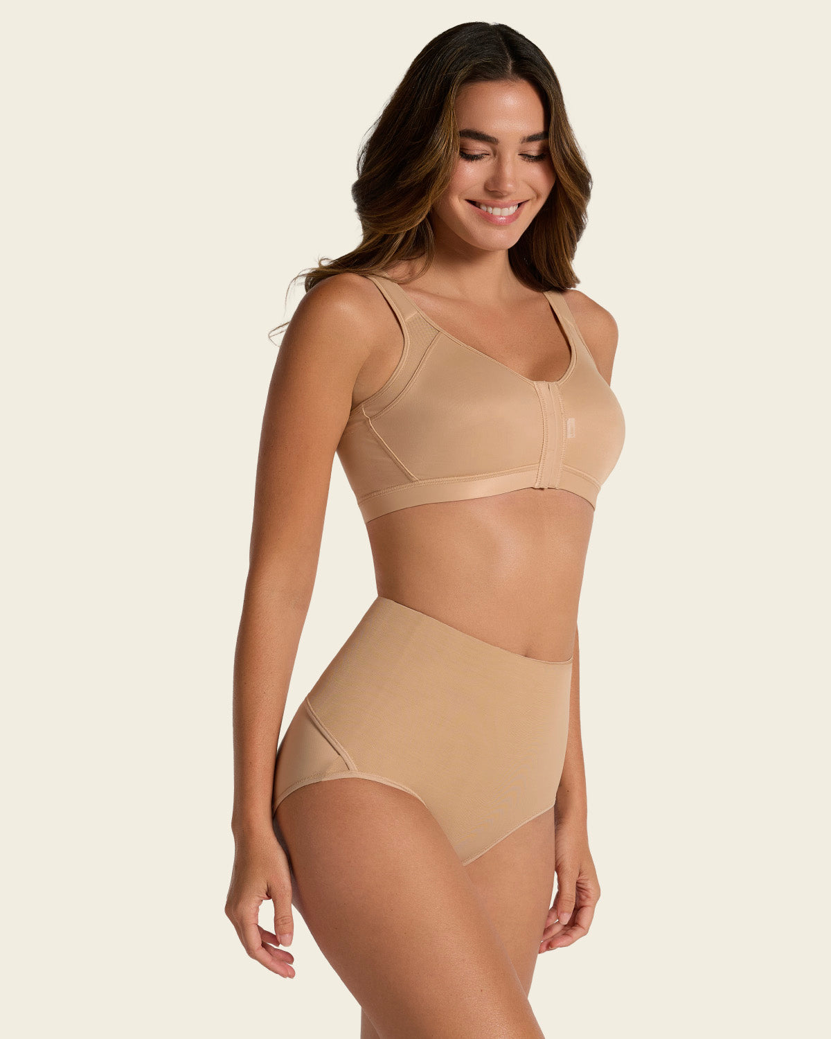 Firm compression postpartum panty with adjustable belly wrap#color_801-golden-beige