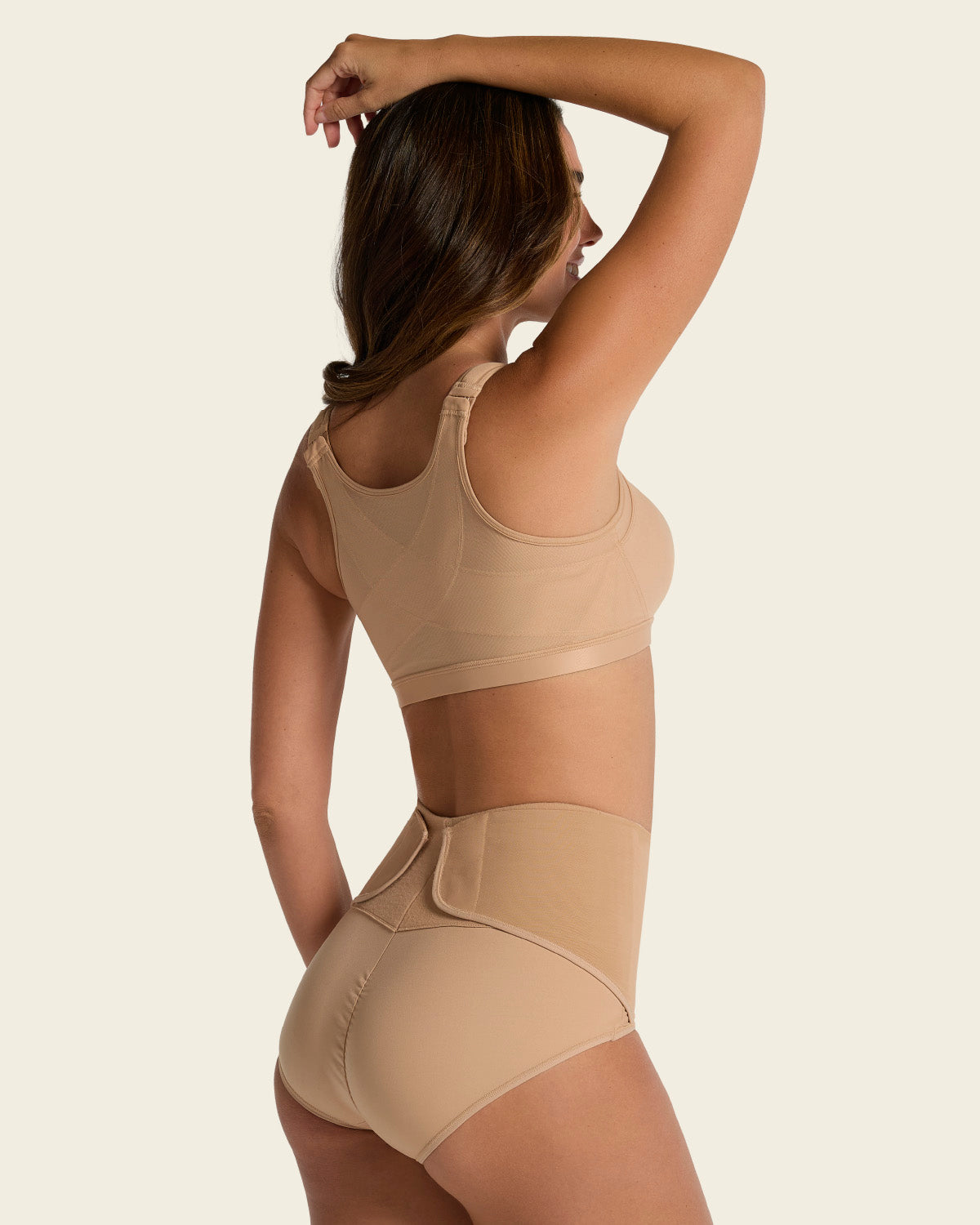 Firm compression postpartum panty with adjustable belly wrap#color_801-golden-beige