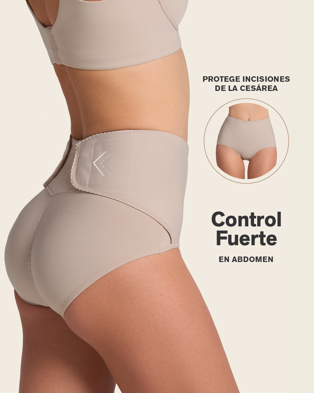Firm compression postpartum panty with adjustable belly wrap#color_802-nude