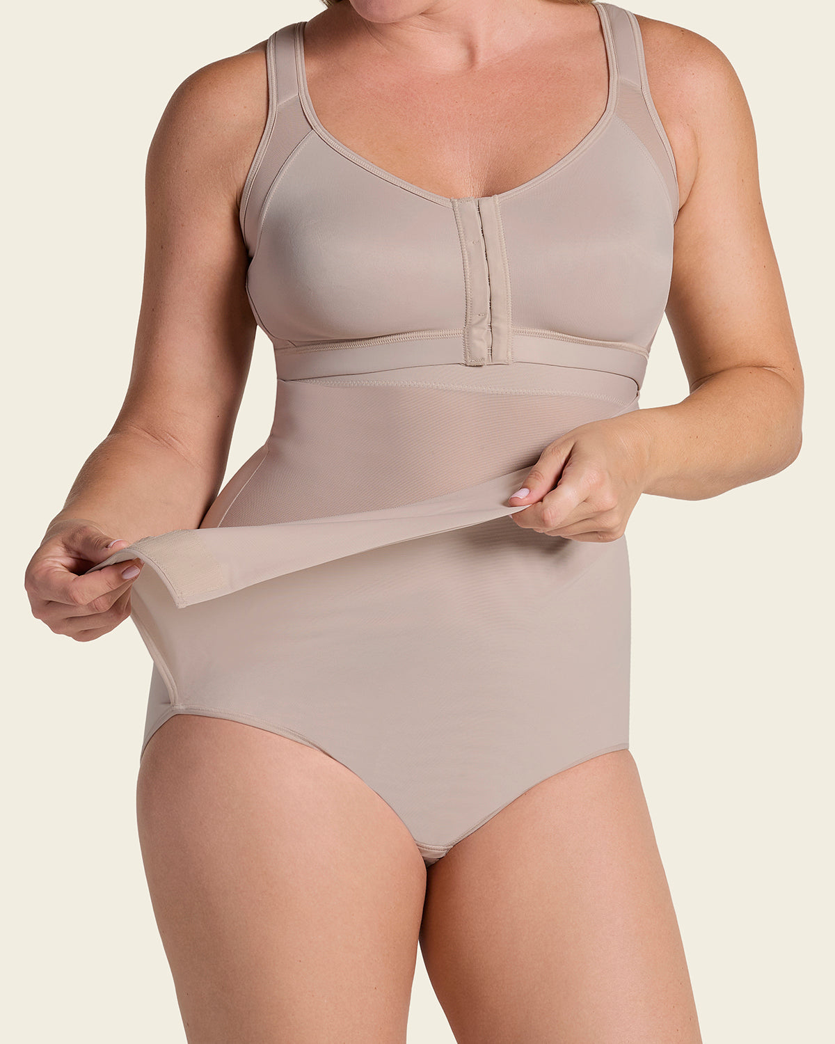 High-waisted firm compression postpartum panty with adjustable belly wrap#color_802-nude