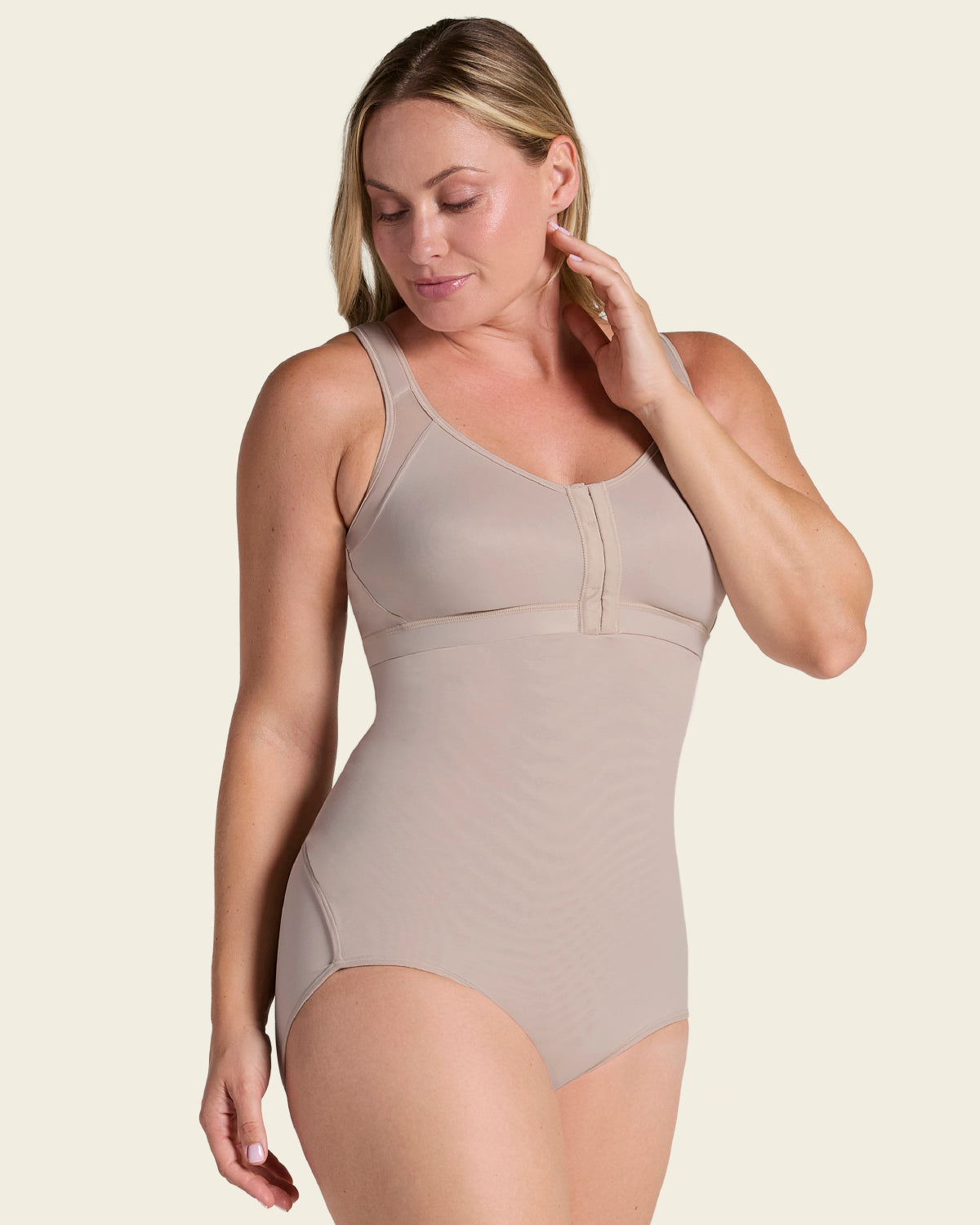 High-waisted firm compression postpartum panty with adjustable belly wrap#color_802-nude