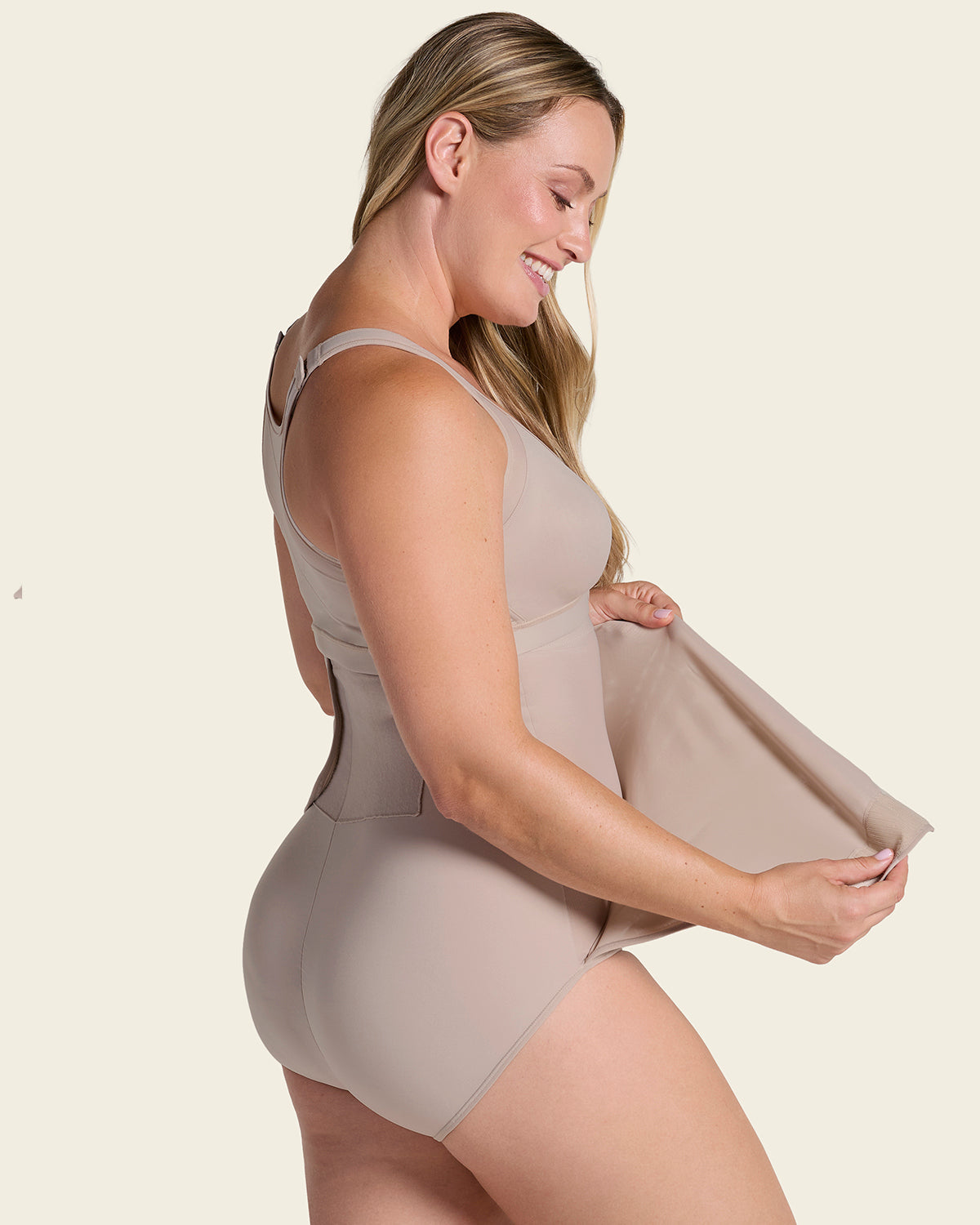 High-waisted firm compression postpartum panty with adjustable belly wrap#color_802-nude