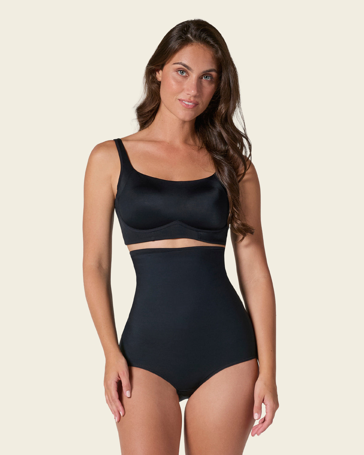 High-waisted firm compression postpartum panty with adjustable belly wrap#color_700-black