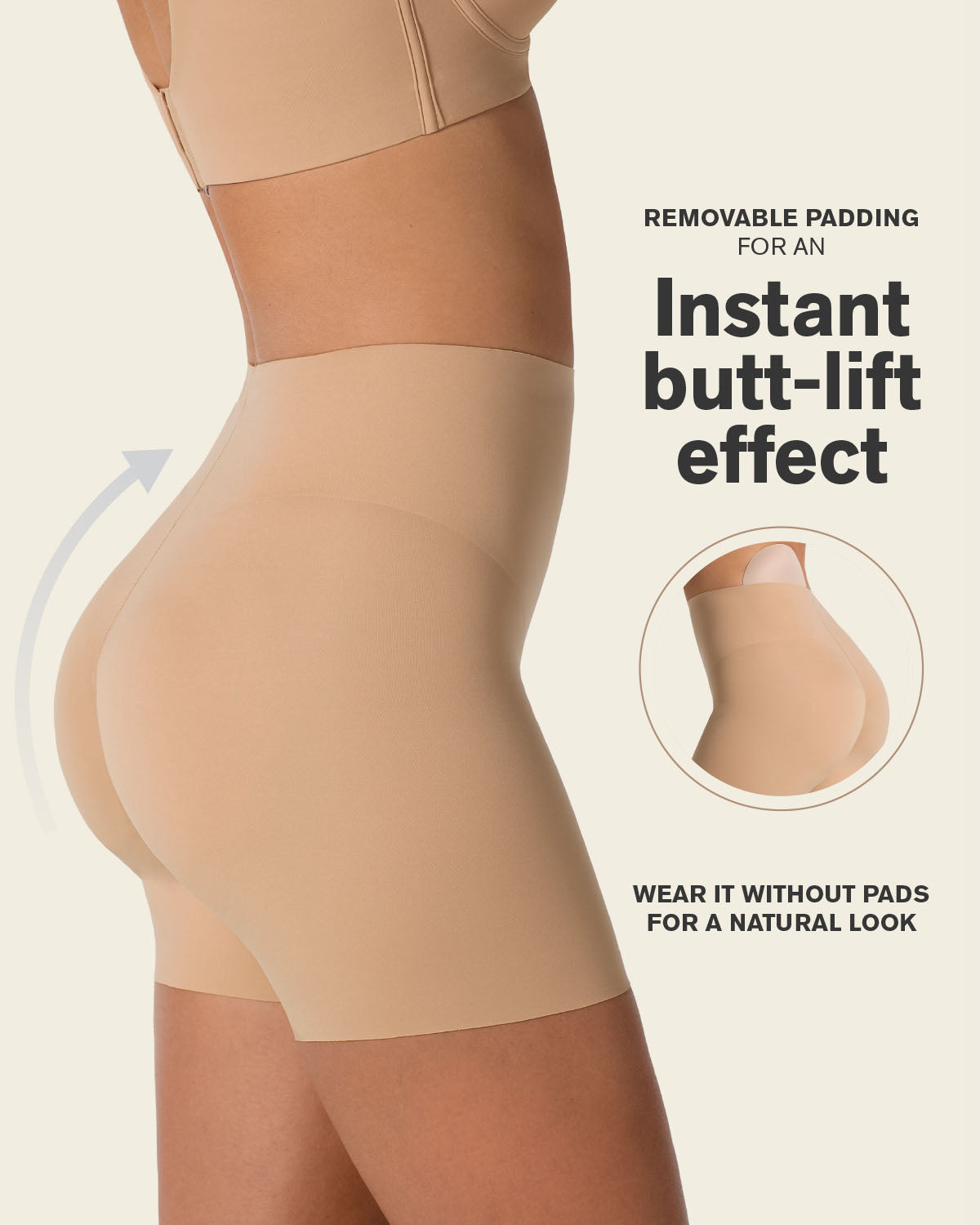 Undetectable padded butt lifter shaper short#color_801-golden-beige