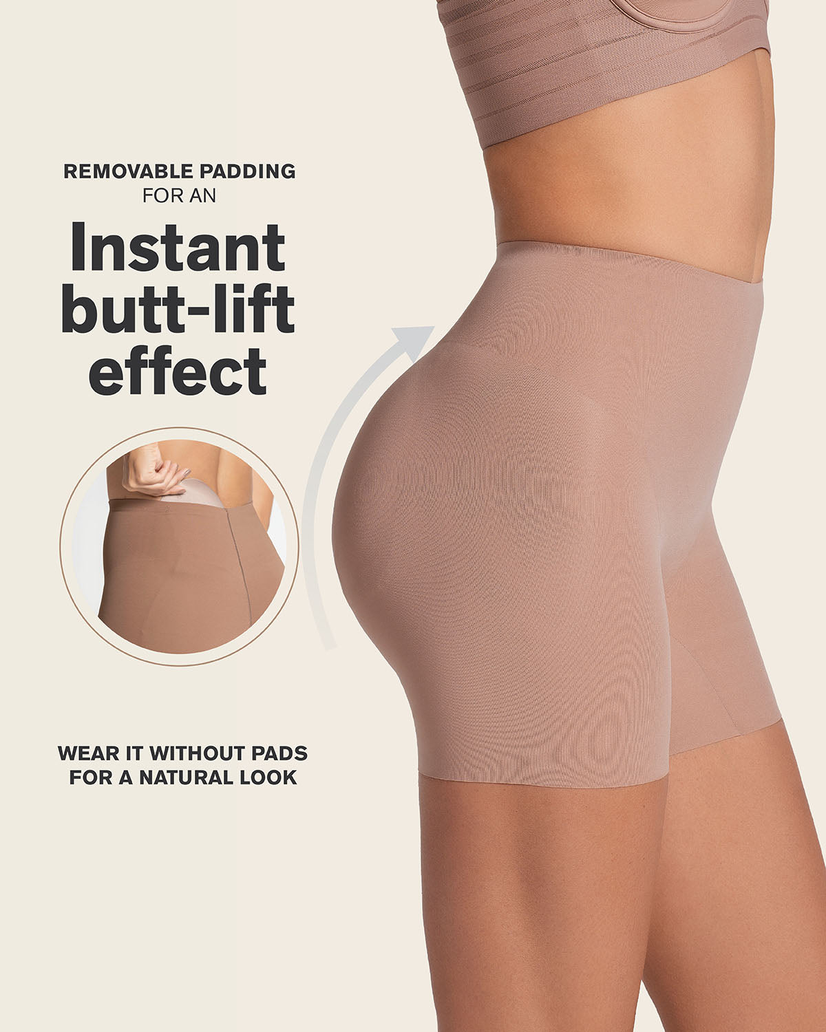 Undetectable padded butt lifter shaper short#color_857-brown
