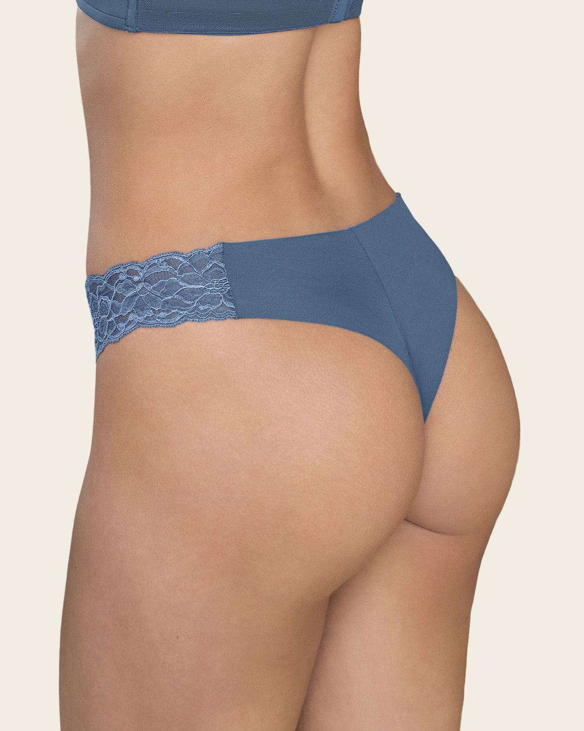 Lace Side Seamless Thong Panty#color_544-smoky-blue