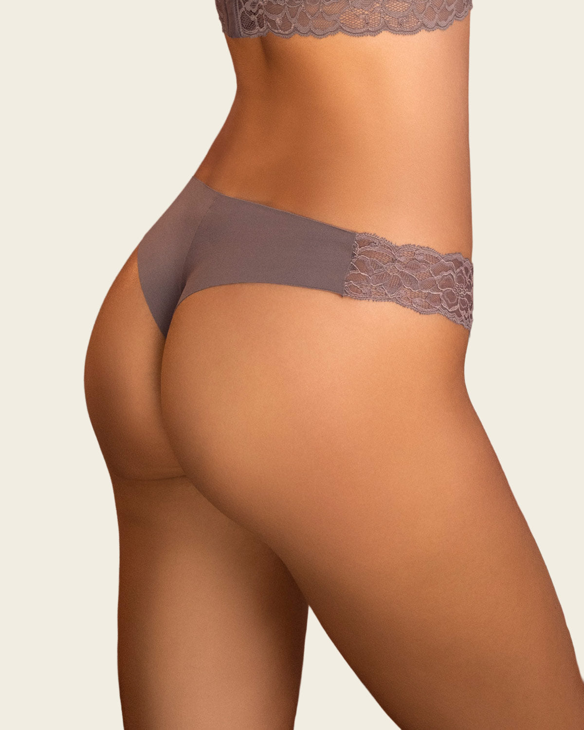 Lace Side Seamless Thong Panty#color_868-taupe