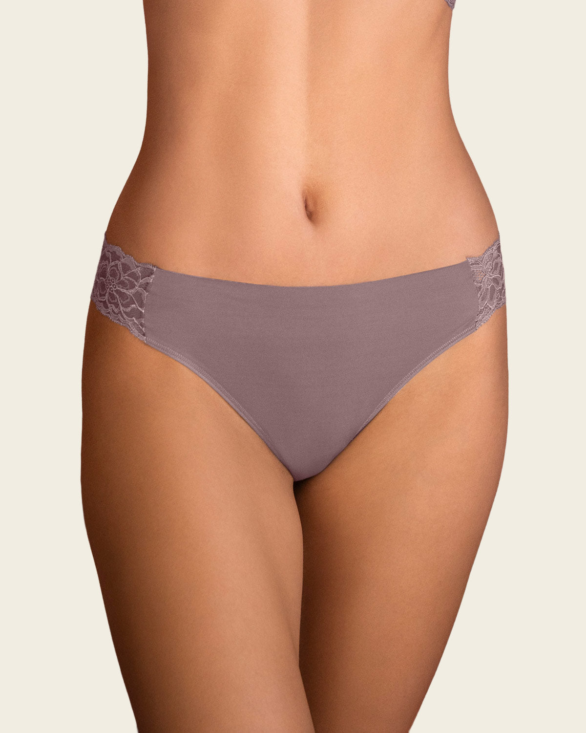 Lace Side Seamless Thong Panty#color_868-taupe