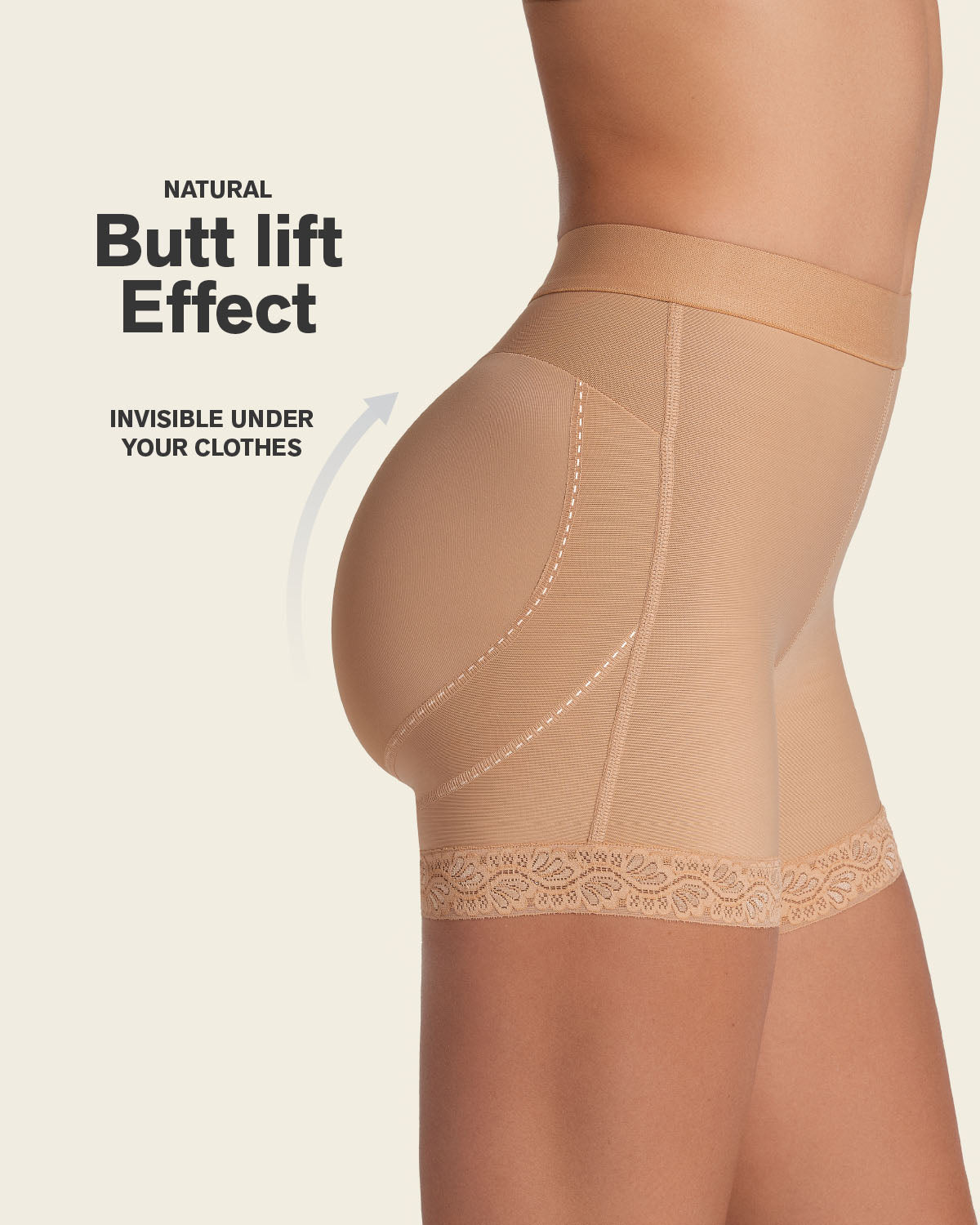 Mid-rise sculpting butt lifter shaper short#color_880-natural-tan
