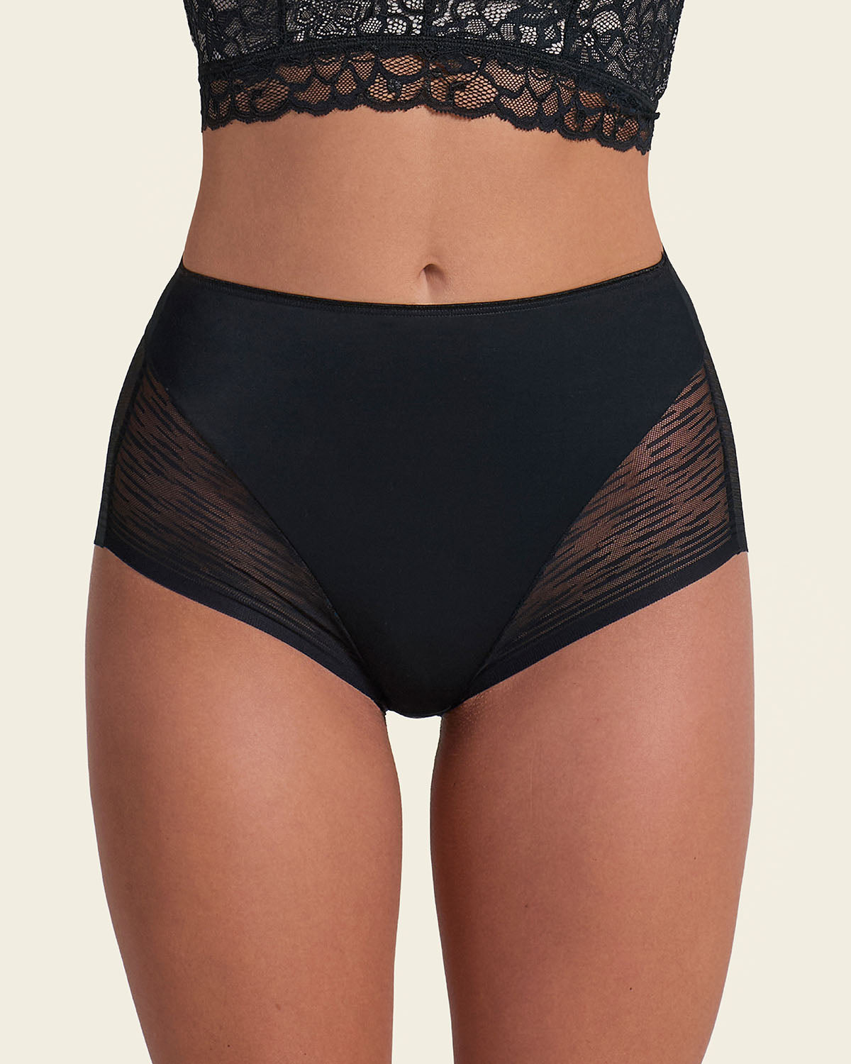 High-waisted sheer lace shaper panty#color_700-black