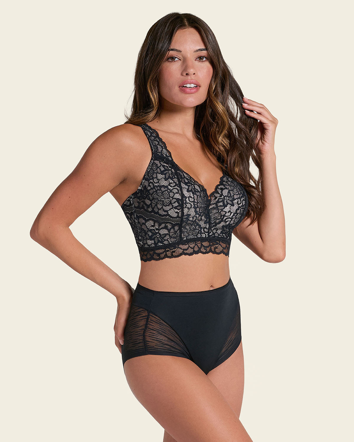 High-waisted sheer lace shaper panty#color_s01-black-nude