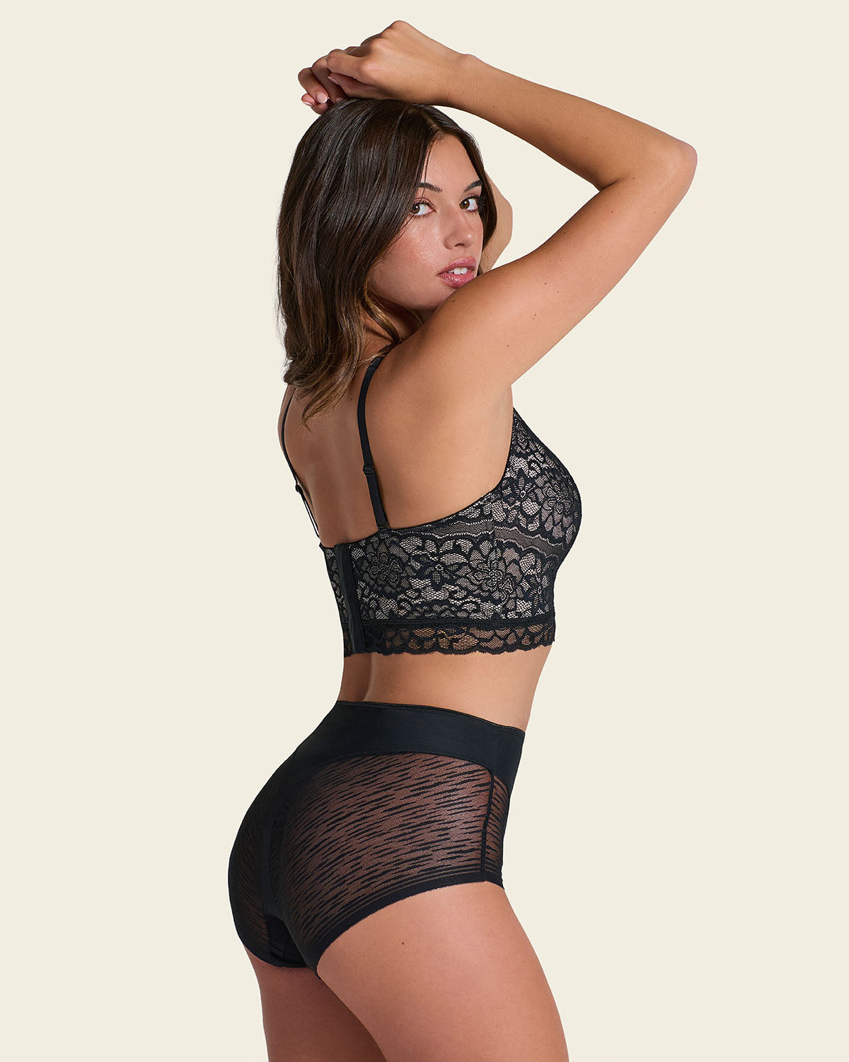 High-waisted sheer lace shaper panty#color_s01-black-nude