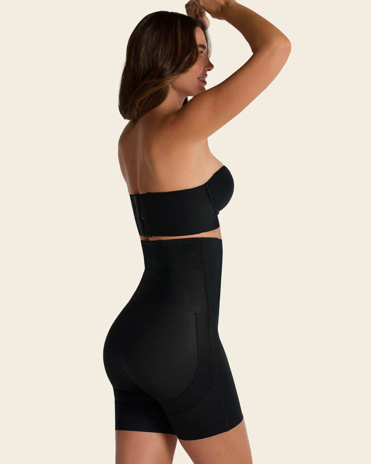Strapless sculpting step-in body shaper with short bottom#color_700-black
