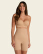 Strapless sculpting step-in body shaper with short bottom#color_801-golden-beige
