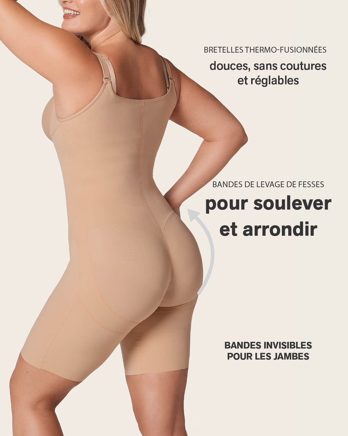 Short Bottom Sculpting Butt Lifting Body Shaper#color_801-golden-beige