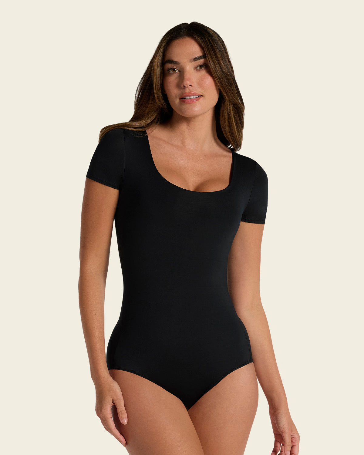 Short Sleeve Round Neck Shaper Bodysuit#color_700-black