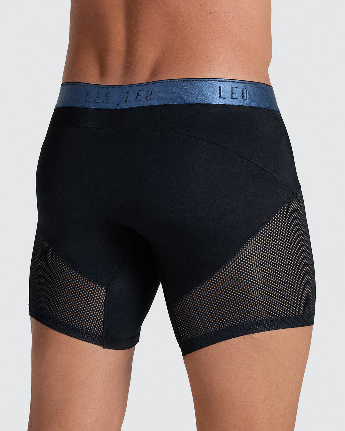 High-Tech Mesh Boxer Brief with Ergonomic Pouch#color_496-black-with-blue-elastic