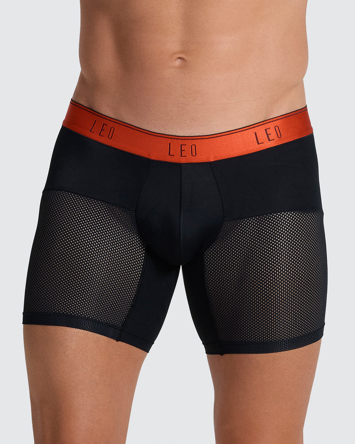 High-Tech Mesh Boxer Brief with Ergonomic Pouch#color_712-black-with-orange-elastic