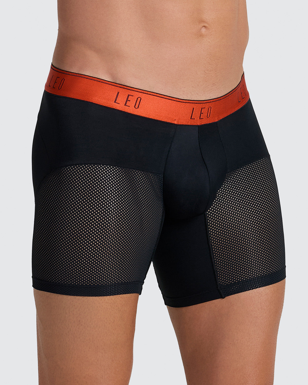 High-Tech Mesh Boxer Brief with Ergonomic Pouch#color_712-black-with-orange-elastic
