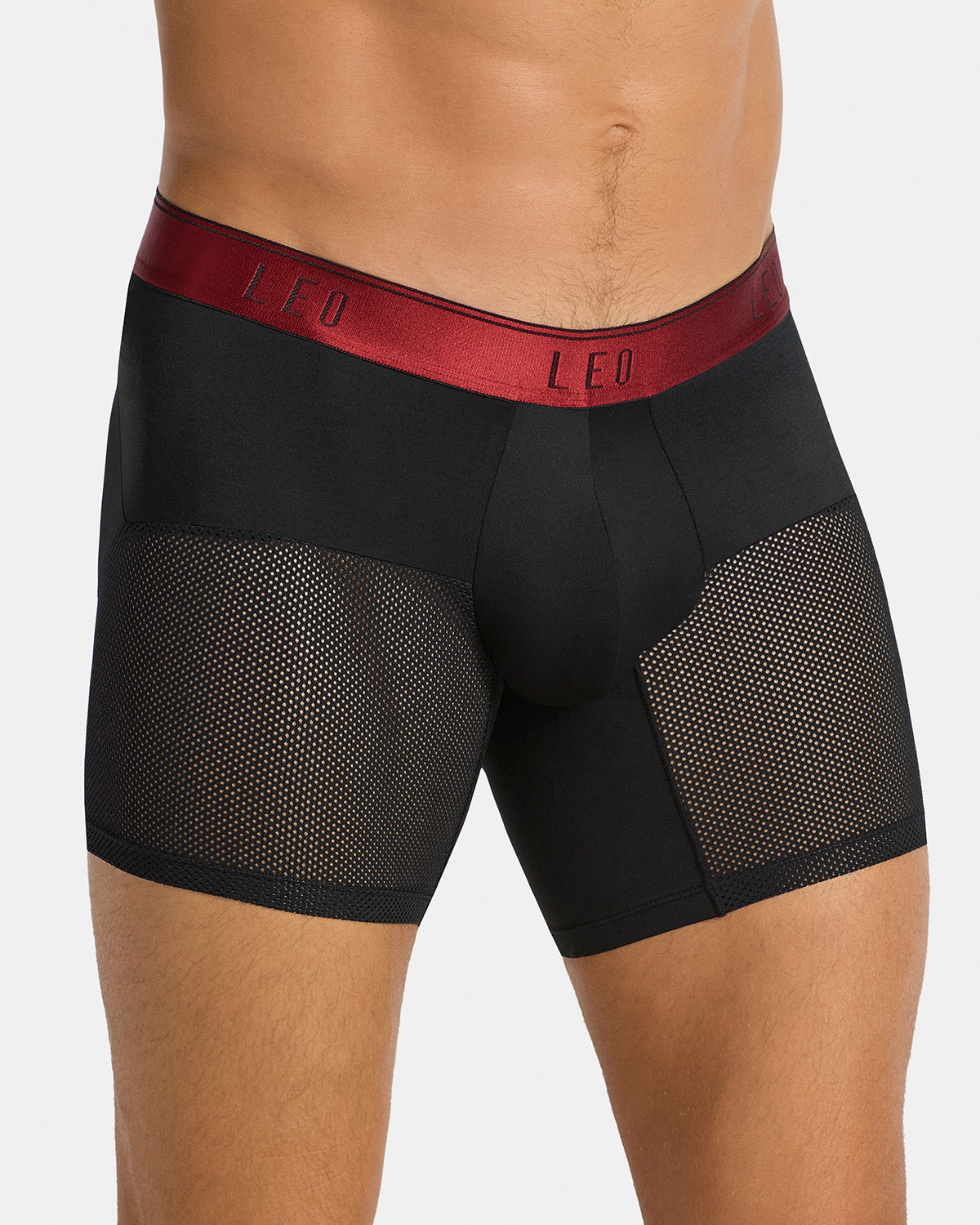 High-Tech Mesh Boxer Brief with Ergonomic Pouch#color_b15-black-with-red-elastic