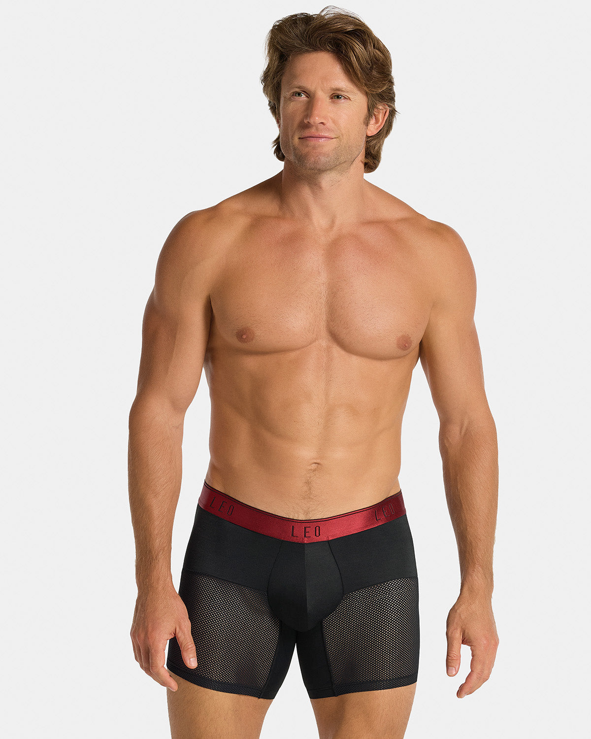 High-Tech Mesh Boxer Brief with Ergonomic Pouch#color_b15-black-with-red-elastic