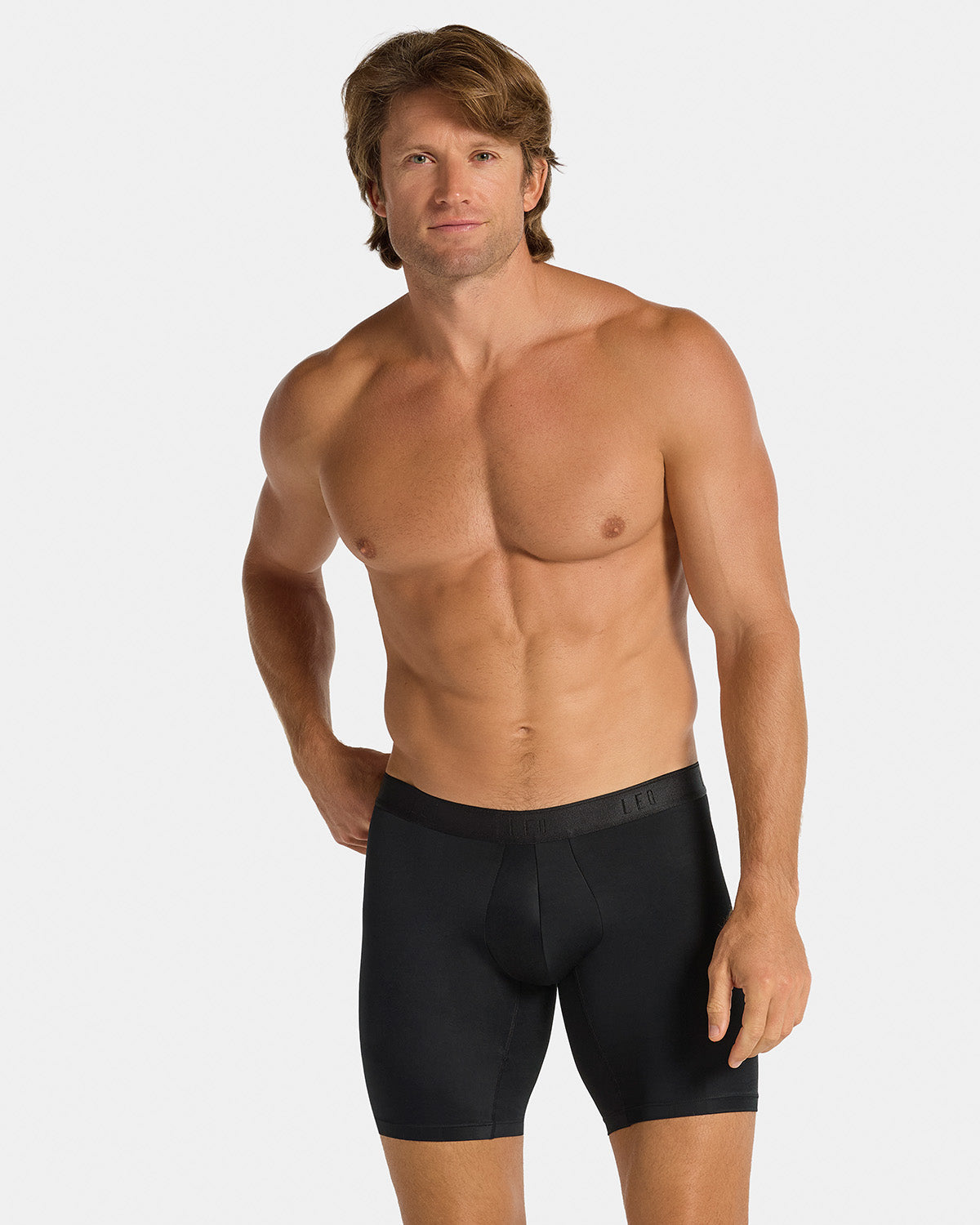 Microfiber Long Boxer Brief with Ergonomic Pouch#color_701-black