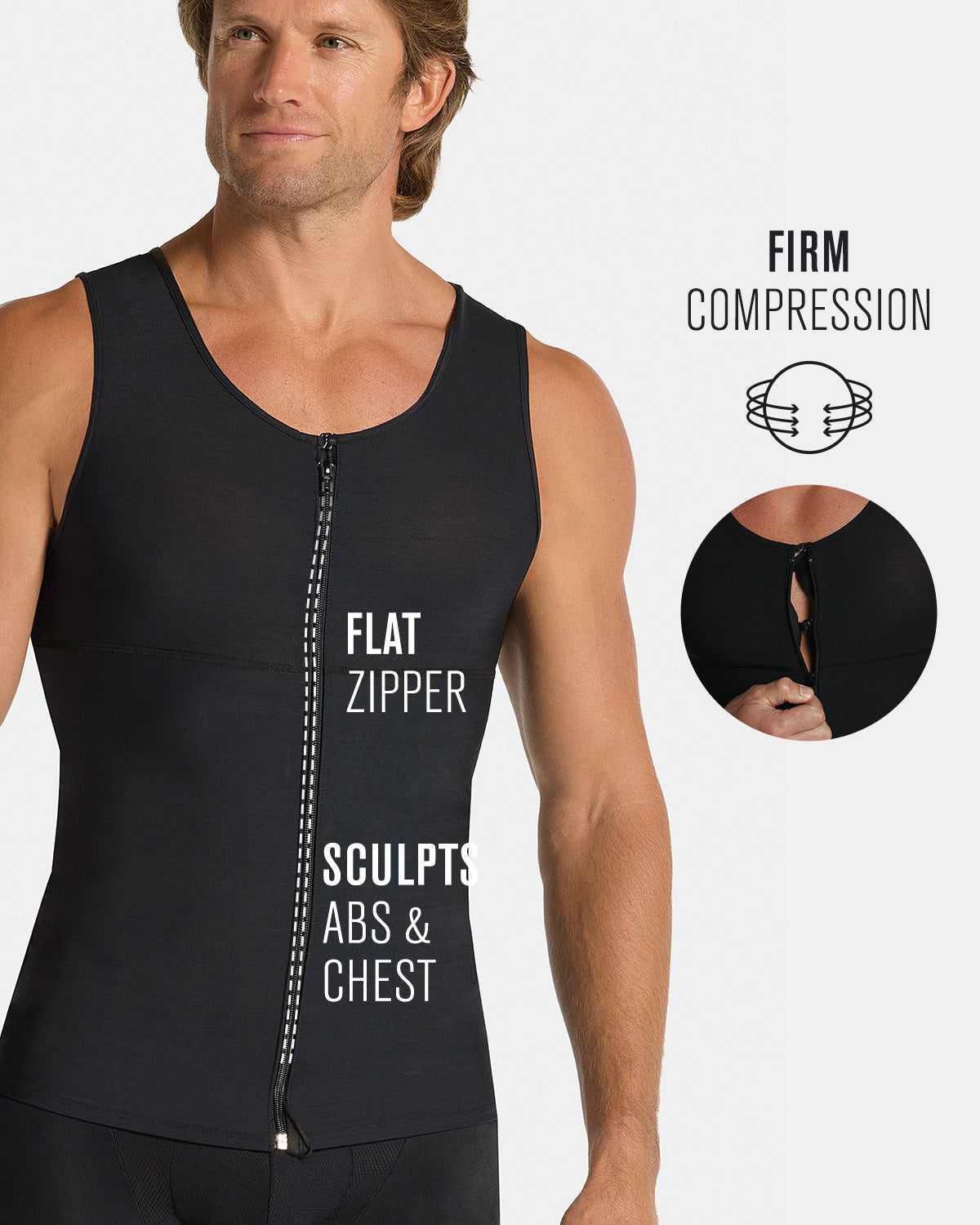 Men's firm body shaper vest with back support max/force#color_black