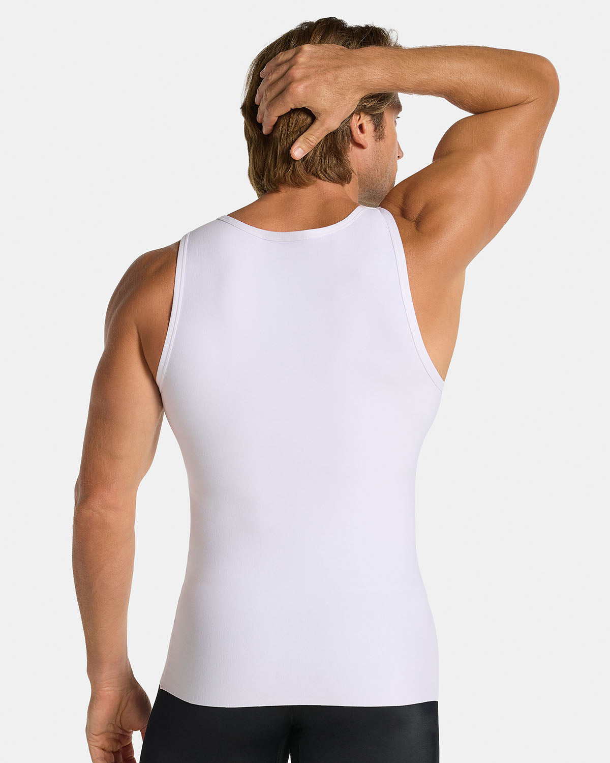 Stretch Cotton Moderate Compression Shaper Tank with Mesh Cutouts#color_000-white