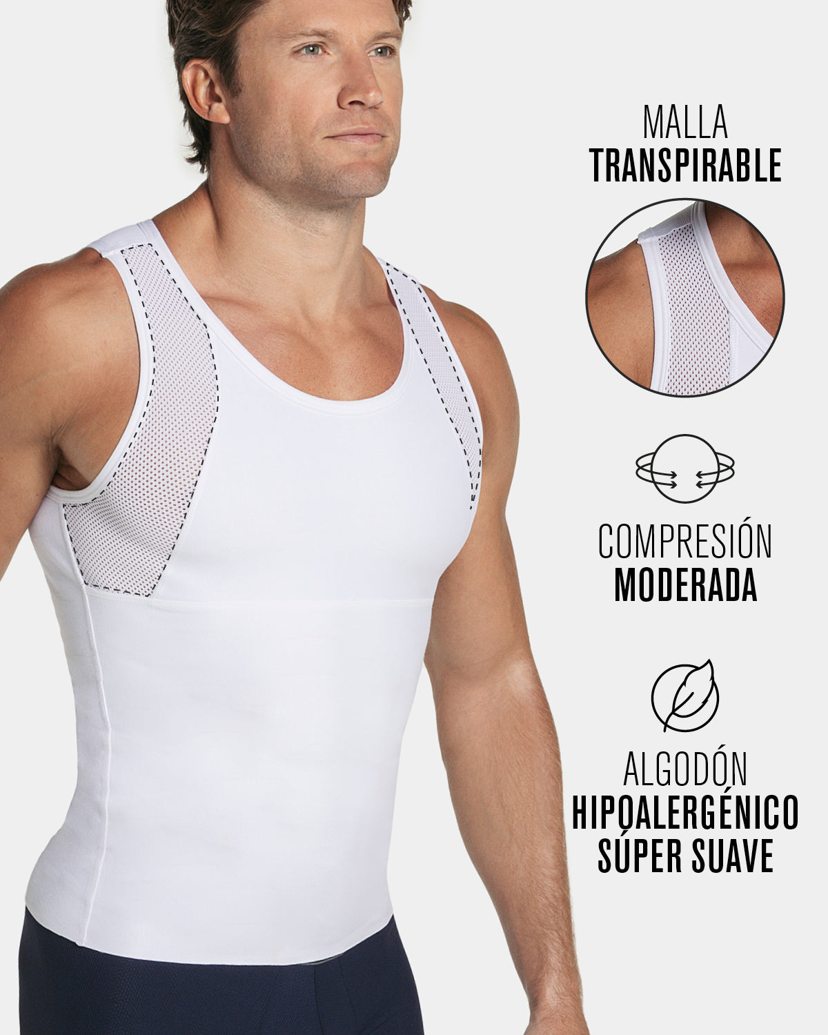 3-Pack of Stretch Cotton Moderate Compression Shaper Tanks with Mesh Cutouts