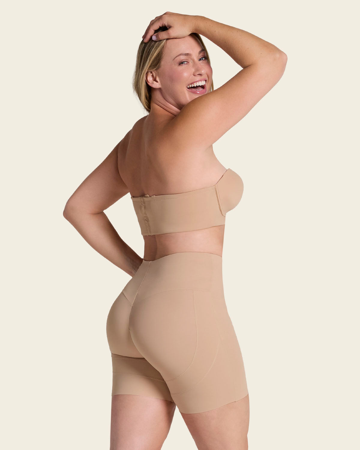 High-Waisted Mid-Thigh Shaper Short#color_801-golden-beige