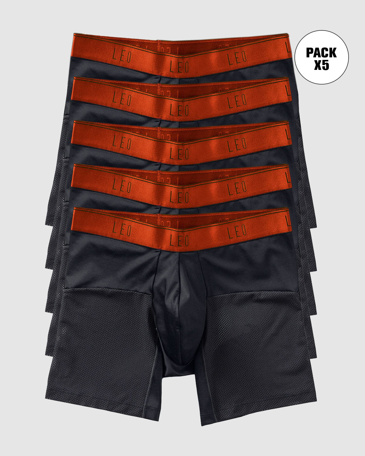 5-Pack High-Tech Mesh Boxer Briefs with Ergonomic Pouches#color_712-black-with-orange-elastic